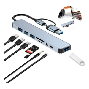 Hub 8 Em 2 Usb-c Extenso Usb Para Mac/pc Usb 3.0/2.0+sd/tf