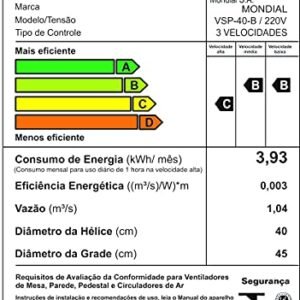 Ventilador de Mesa Mondial 220V, 40cm, 6 pás, Super Power - VSP-40-B